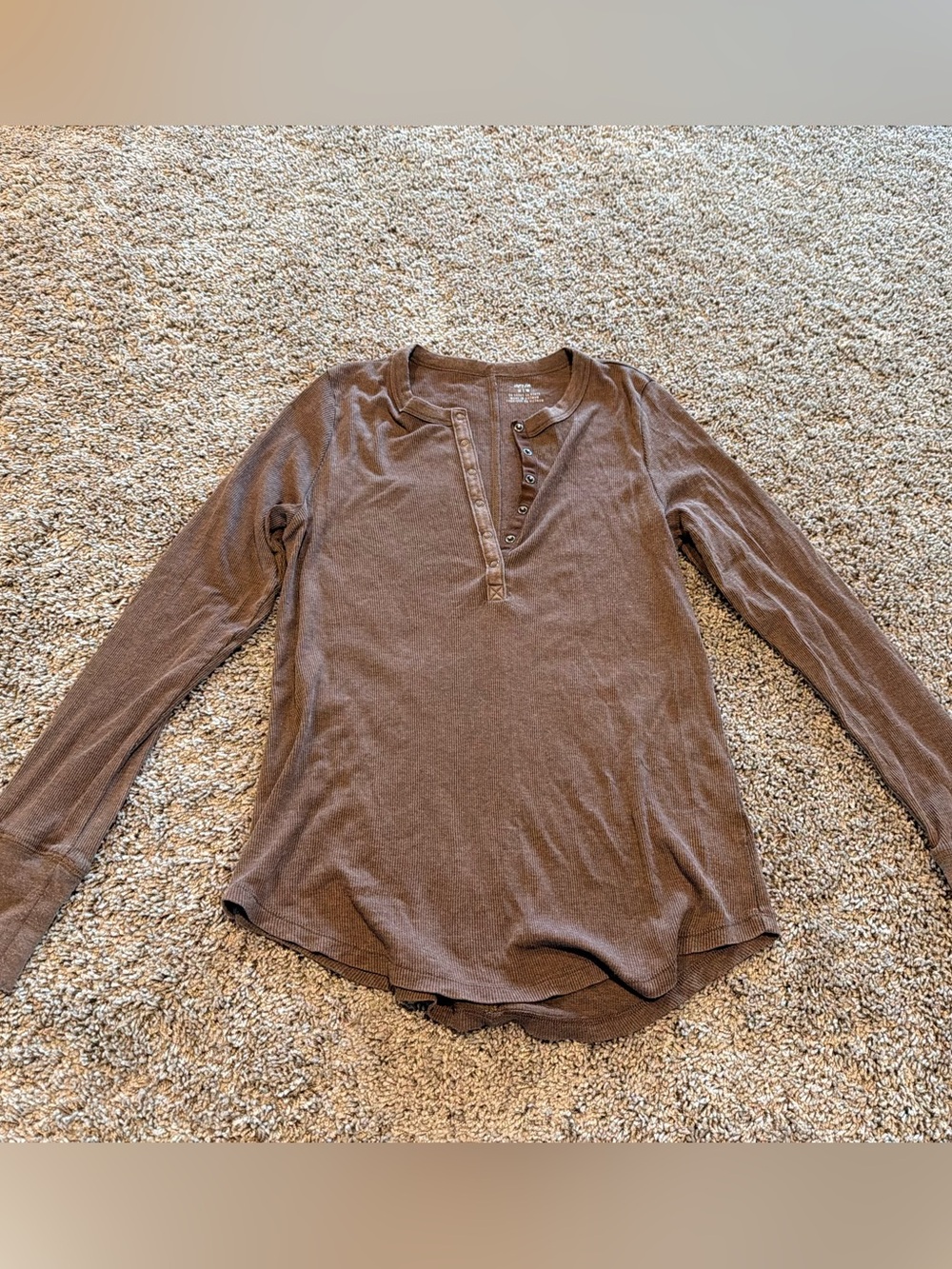 Aerie Brown Waffle Knit Long-Sleeve Henley Top